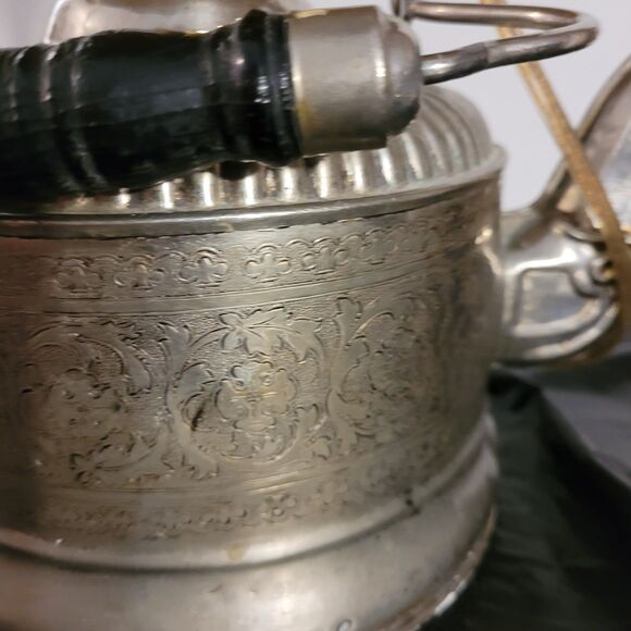 Vtg Nickel Plated Teapot Electric Lamp W/blue Checkered Shade - Picture 12 of 16